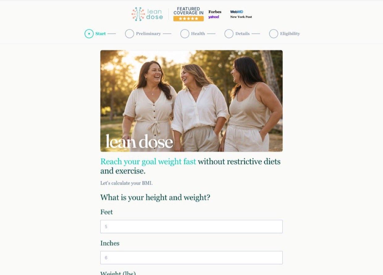 The LeanDose intake quiz, our own live telehealth funnel